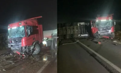 Colisão entre caminhão-tanque e veículo bloqueia BR-101 em Laje (BA)