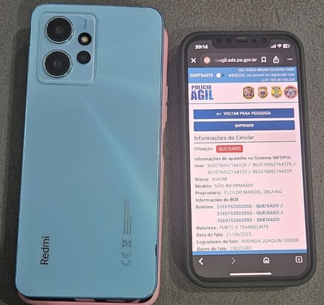 Polícia Militar encontra celular roubado durante abordagem em Petrolândia.