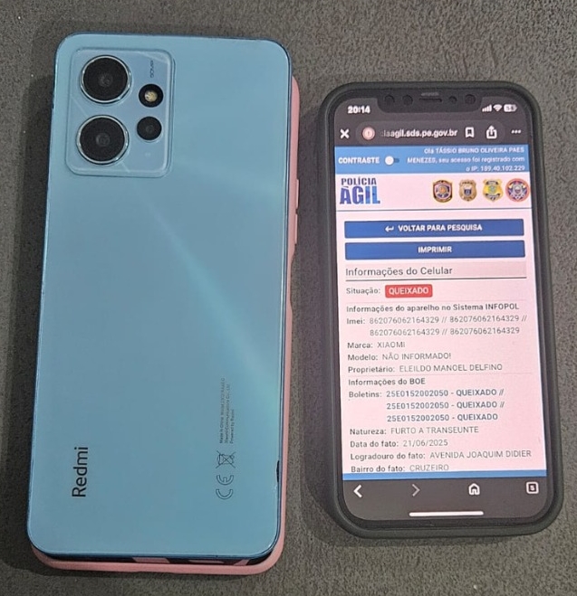 Polícia Militar encontra celular roubado durante abordagem em Petrolândia.