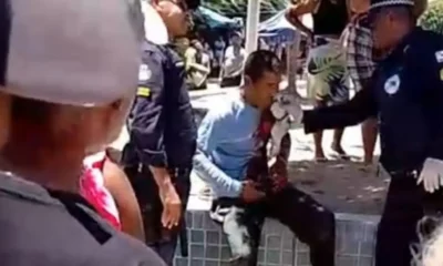 Homem machucado após desentendimento entre irmãos.