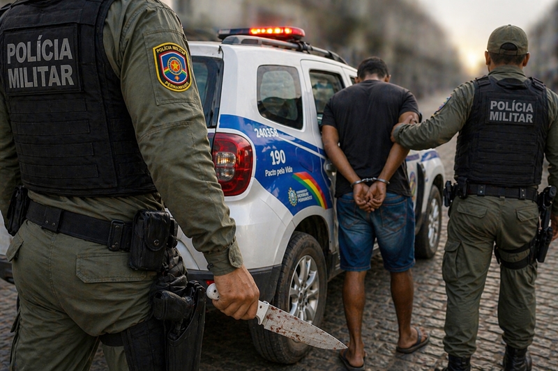 reescreva este título em outras palavras e retire o nome petrolândia notícias:Petrolândia Notícias – Homem é detido com faca após ameaça durante discussão no centro de Petrolândia